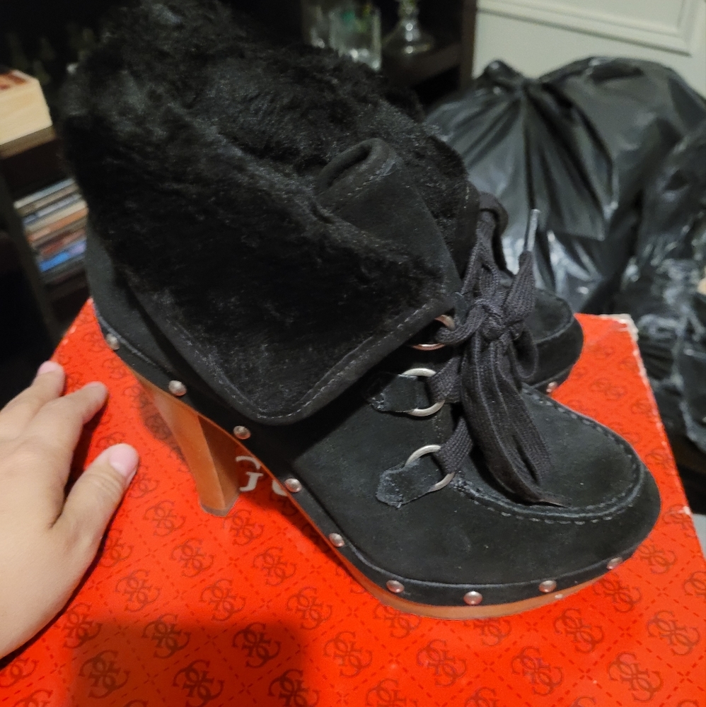 Guess Black suede fold over bootie with laces. Size 7.5